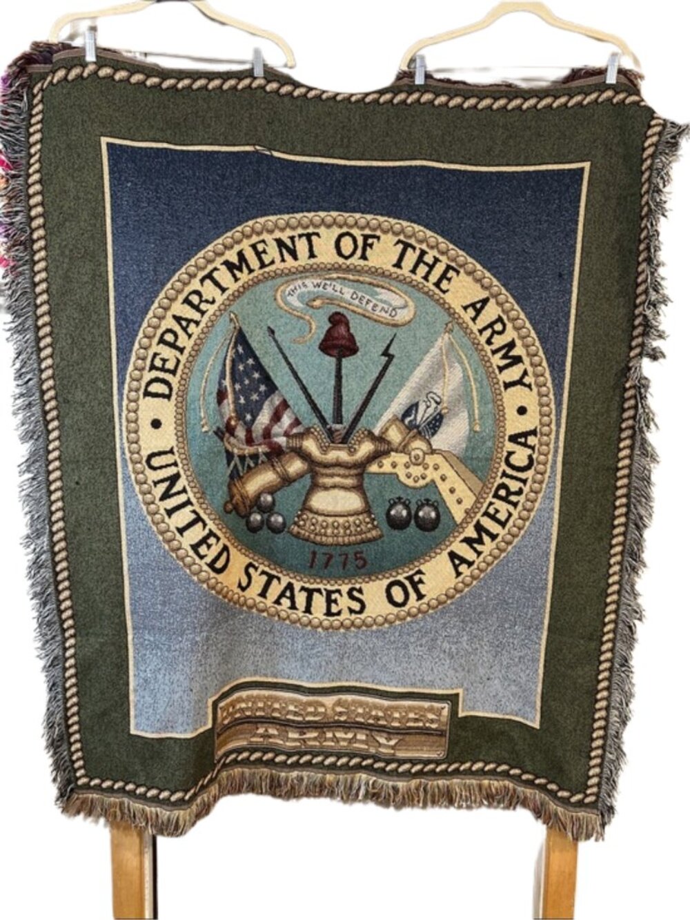 Vintage United States Army Woven Throw Blanket Wall Tapestry USA Made